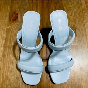 Michael Kors open toe heeled leather upper light blue shoes NWOB size 8
